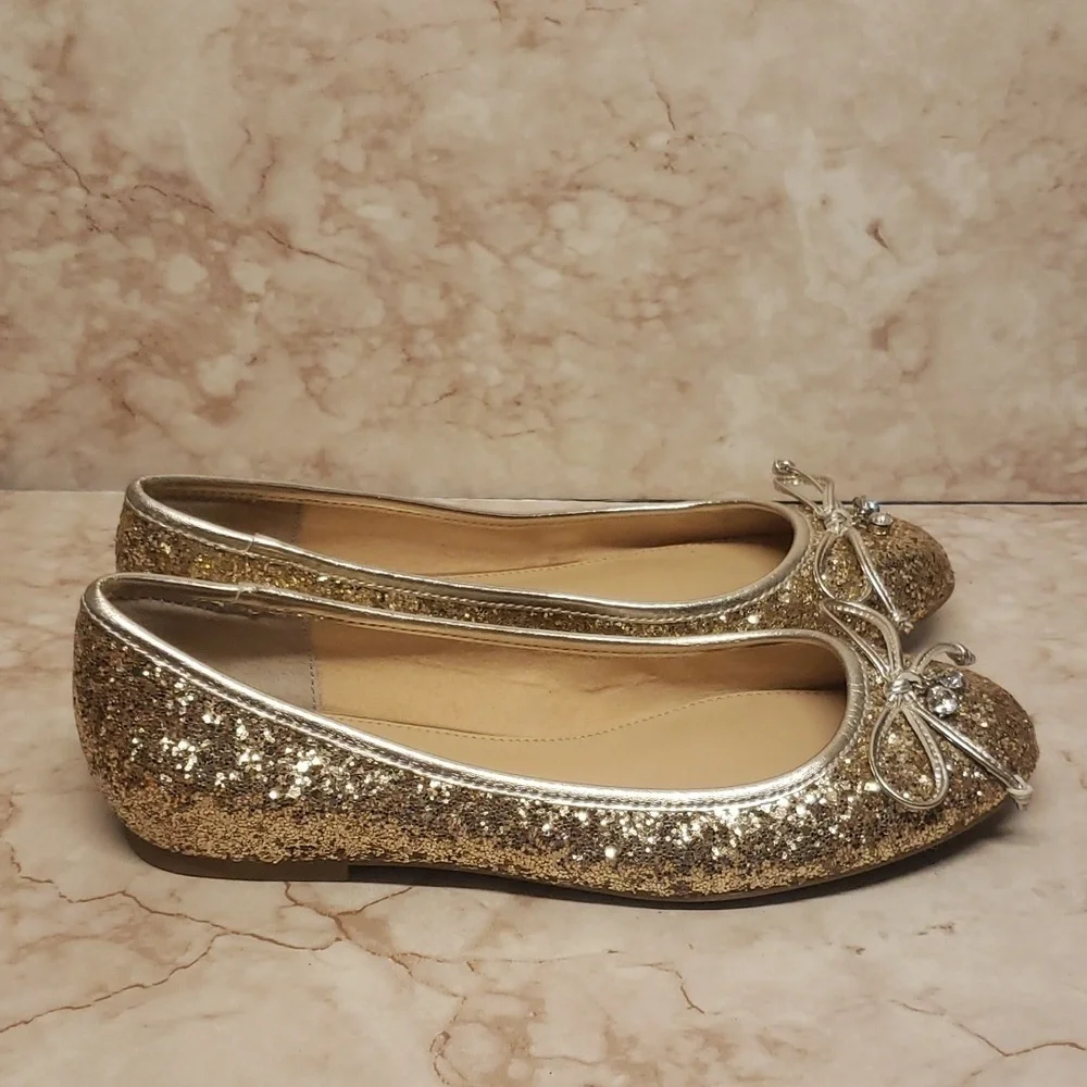 Badgley Mischka gold glitter loafers ballerina flats size 6.5